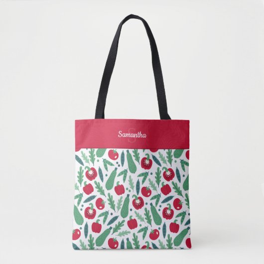 Tote Bag Tomate et concombre Motif végétal w Nom Rouge (Devant)