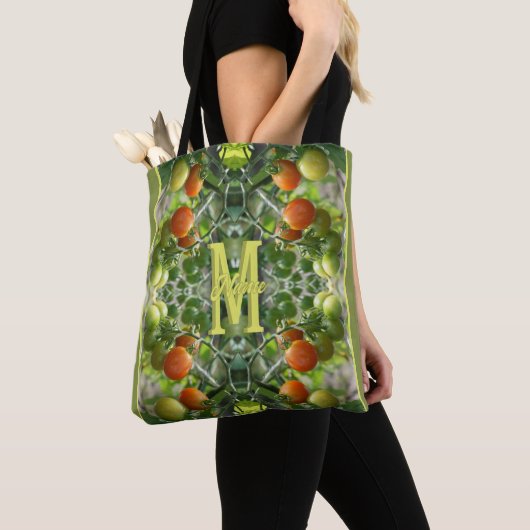 Tote Bag Tomates Cerises à Monogramme Personnalisé Initial (De près)
