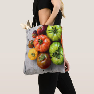 Tote Bag Tomates rayées colorées sur la table Patinée