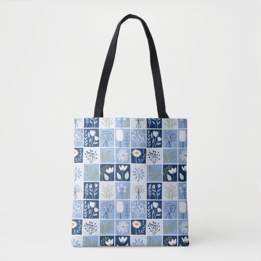 Tote Bag Tons Bleu, Blanc, Jaune Faux Patchwork (Devant)
