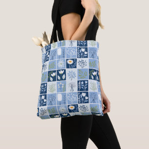 Tote Bag Tons Bleu, Blanc, Jaune Faux Patchwork
