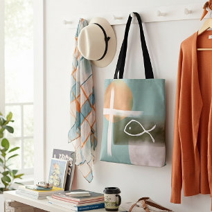 Tote Bag Tons de terre croisés et art minimaliste de poisso