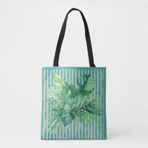 Tote Bag Tons Turquoises verts Feuille tropicaux