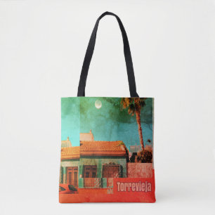 Tote Bag Torrevieja vintage en Orange et Turqoise