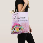 Tote Bag Tortue 4e anniversaire, sous la mer (De près)