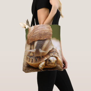 Tote Bag Tortue de bébé d'équitation d'escargot
