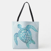 Tote Bag Tortue de mer Aqua sur Pois (Devant)