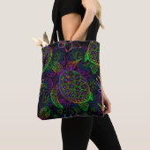 Tote Bag Tortue de mer Boho : Motif psychédélique mandala (De près)