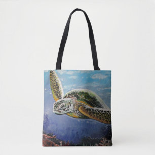 Tote Bag Tortue de mer colorée - Art océanique pour la plag
