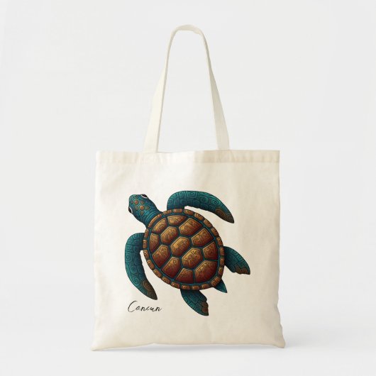 Tote Bag tortue de mer de style maya de Cancun (Devant)