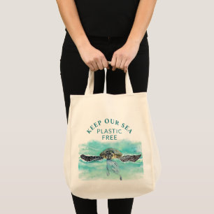 Tote Bag Tortue de mer GARDER NOTRE PLASTIQUE DE MER LIBRE 