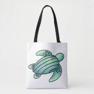 Tote Bag tortue de mer peinte à l'aquarelle dessin animé bl