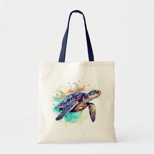 Tote Bag Tortue de mer Peinture d'aquarelle de natation (Devant)