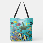Tote Bag Tortue de mer tropicale hawaïenne de poissons de (Dos)