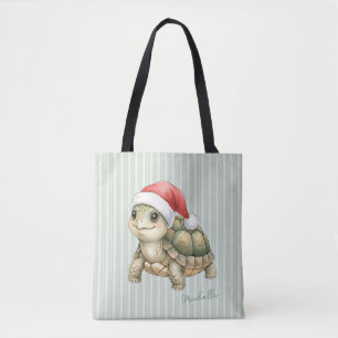 Tote Bag Tortue de Noël à chapeau de Père Noël aquarelle pe