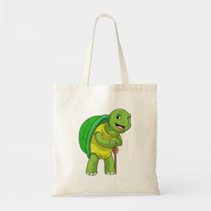 Tote Bag Tortue en tant que pensionné avec bâton de marche