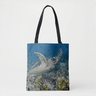 Tote Bag Tortue imbriquée nageant