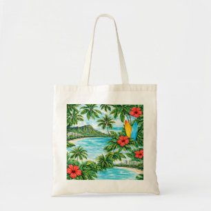 Tote Bag Tortue tropicale d'Oahu Hawaï, planche de surf et