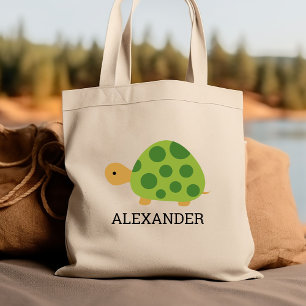 Tote Bag Tortue verte mignonne personnalisée pour enfants