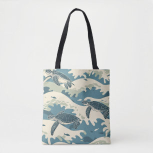 Tote Bag Tortues gracieuses au milieu des vagues océaniques