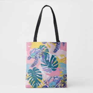 Tote Bag Tortues marines Feuilles tropicaux Fourre-tout
