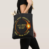Tote Bag Total Solaire Eclipse 4.8.2024 USA Custom Text (De près)