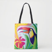 Tote Bag Toucan avec fleur tropicale (Devant)
