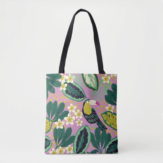 Tote Bag Toucanes tropicales : Motif de fleurs (Devant)