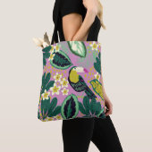 Tote Bag Toucanes tropicales : Motif de fleurs (De près)