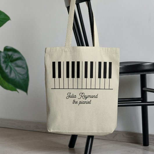 Tote Bag Touches de piano avec nom de l'enseignant de musiq