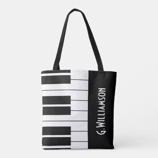 Tote Bag Touches musicales de piano| Ajouter votre nom (Dos)