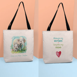 Tote Bag Toujours ma mère - maman éléphante & bébé rose