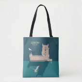 Tote Bag Tour de Belem de Lisbonne dans le style poster vin (Devant)