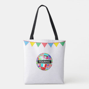 Tote Bag Tour du monde et drapeaux multicolores sur fond bl