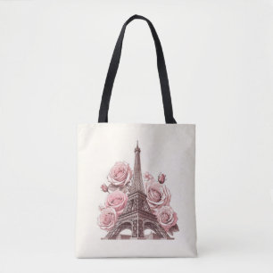 Tote Bag Tour Eiffel de Paris & Roses roses