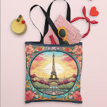 Tote Bag Tour Eiffel Paris Paris Floral<br><div class="desc">Le Sac fourre-tout Floral Paris France présente un coucher de soleil de style Art déco parisien avec la Tour Eiffel dans un cadre fleuri et audacieux. Créé par Evco Studio www.zazzle.com/store/evcostudio</div>