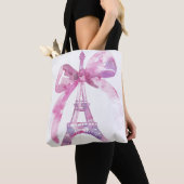 Tote Bag Tour Eiffel Paris rose Fourre-tout (De près)