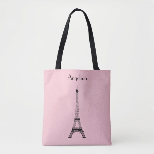 Tote Bag Tour Eiffel Paris rose noir (Devant)
