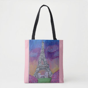 Tote Bag Tour Eiffel Paris Vie Folk Art Peinture