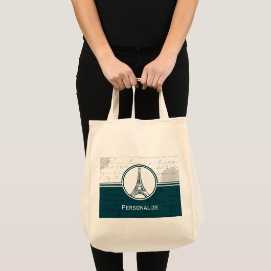 Tote Bag Tour Eiffel turquoise (Devant (produit))