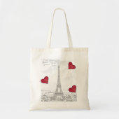 Tote Bag Tour Eiffel vintage - Coeurs rouges (Devant)