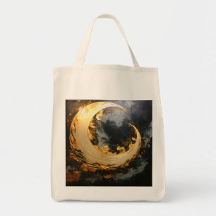 Tote Bag Tourbillon Abstrait Or Noir Lune Moderne