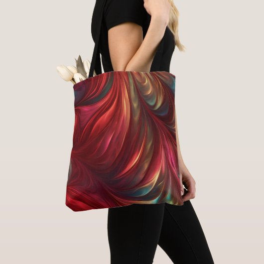 Tote Bag Tourbillon Abstrait rouge Iridescente (De près)