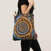 Tote Bag tourbillon fractal bleu et or (De près)