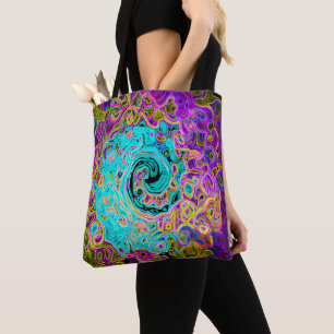 Tote Bag Tourbillon Liquide Rétro Abstrait Groovy Bleu Aqua