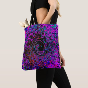 Tote Bag Tourbillonnement Liquide Rétro Noir et Magenta