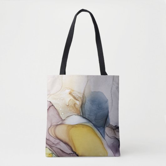 Tote Bag Tourbillons d'encre d'alcool, teinte jaune, abstra (Devant)