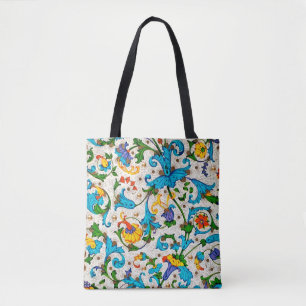 TOTE BAG TOURBILLONS FLORAUX BLEUS DE LA RENAISSANCE FLOREN