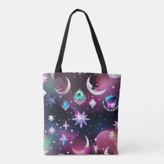 Tote Bag Tourmaline Opale Vibrante Phases de la Lune Célest