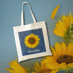 Tote Bag Tournesol botanique Bleu pays Personnalisé